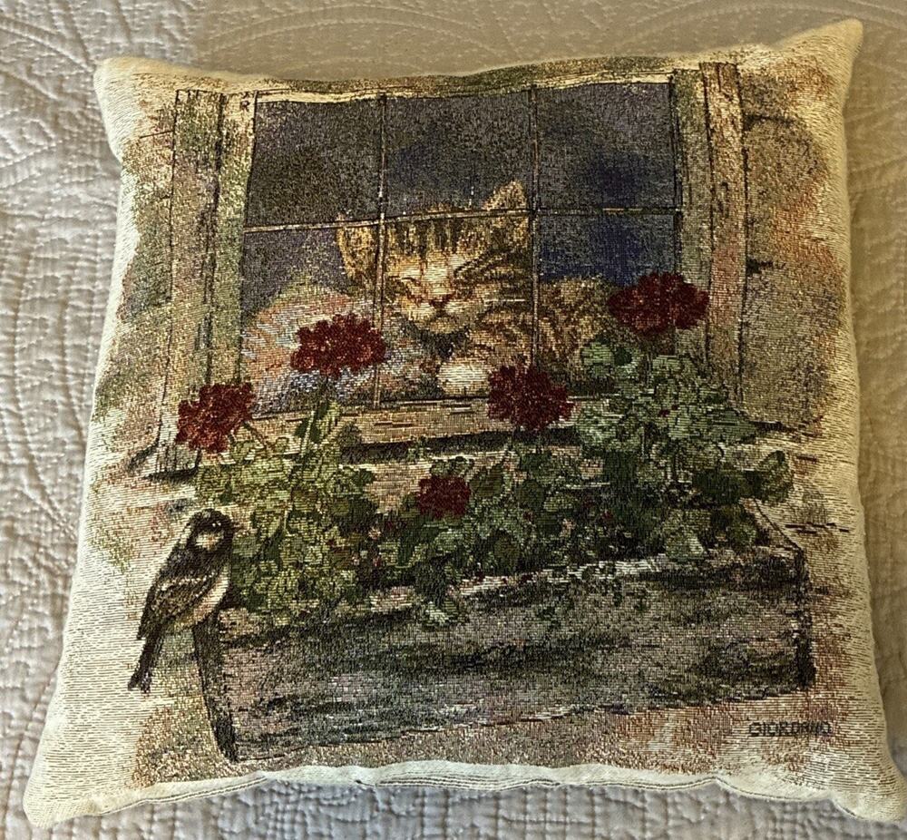 Giordano Riverdale Cat Kitty All All Seasons Dble Sided Tapestry 17” Pillow